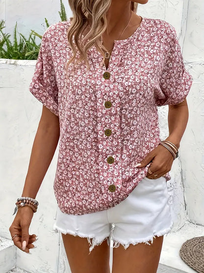 Selestia - Floral Button-Up Blouse