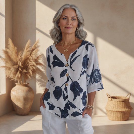 Eluriel - Floral Button-Up Blouse