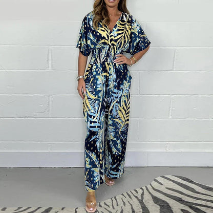 Elanor  - Tropical Leaf Print Jumpsuit