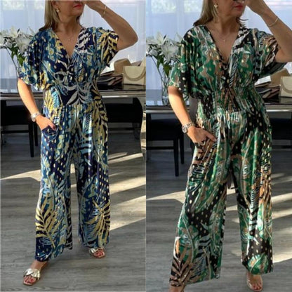 Elanor  - Tropical Leaf Print Jumpsuit